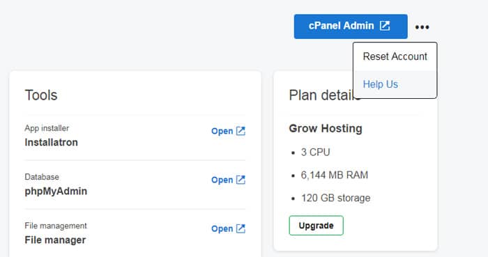 cPanel Admin java script